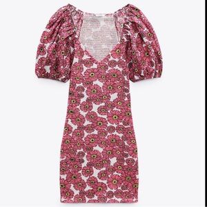 Zara Pink Puff Sleeve Mini Dress